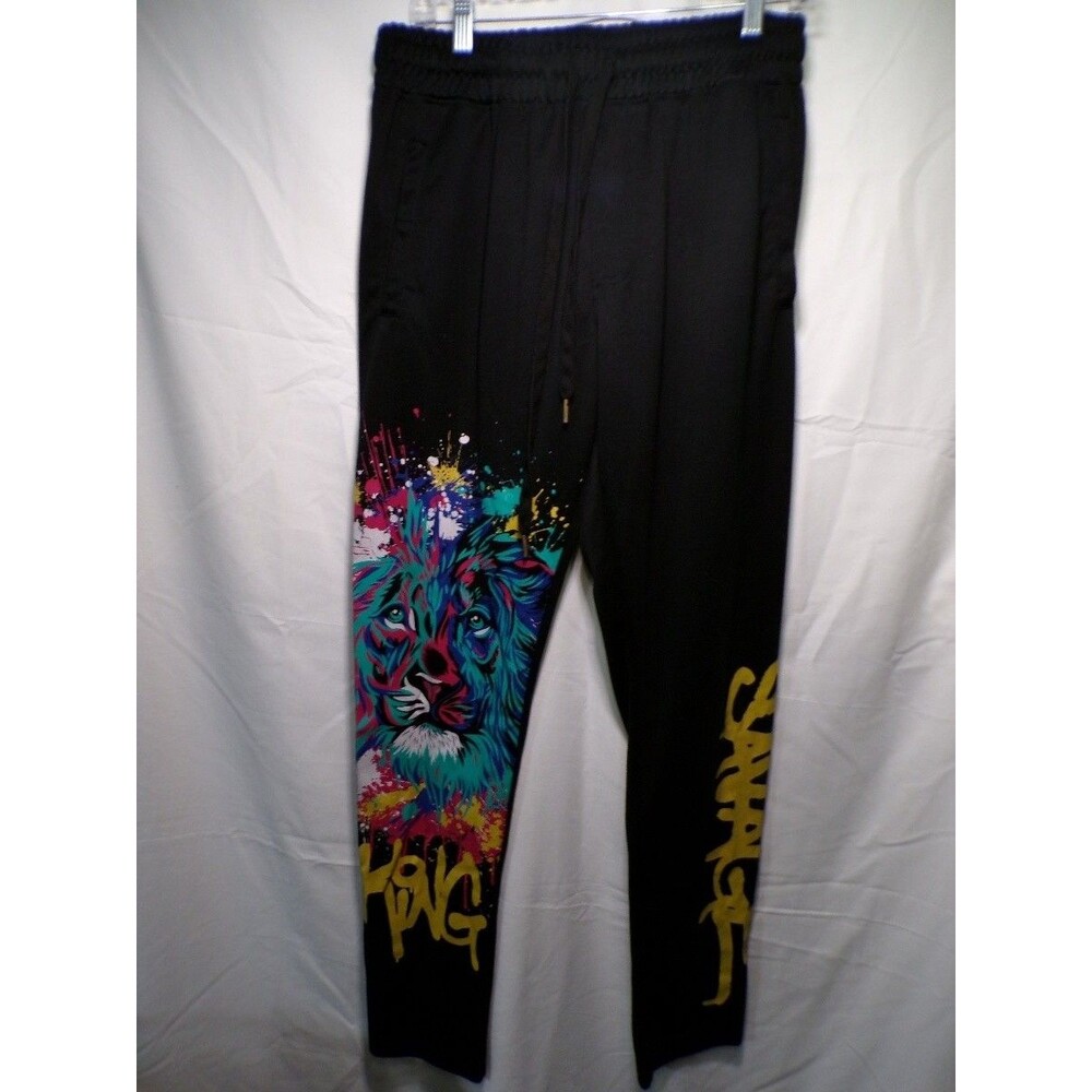 One Color One Nation Men's Large Black Lion KING Jogger Sweatpants